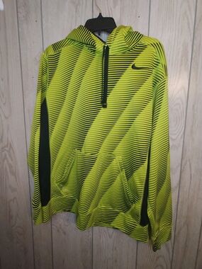 Nike Men’s Neon Yellow & Black Hoodie with Diagonal Stripe Pattern